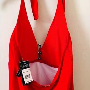 Ralph Lauren Beach Club Solids Laced Halter One Piece Women's Size 10, Red New